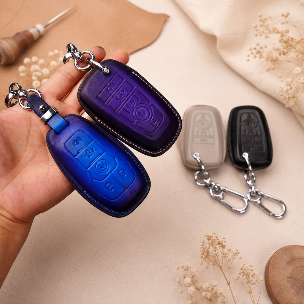 Custom Leather Key Fob Cover Compatible with Ford Mustang