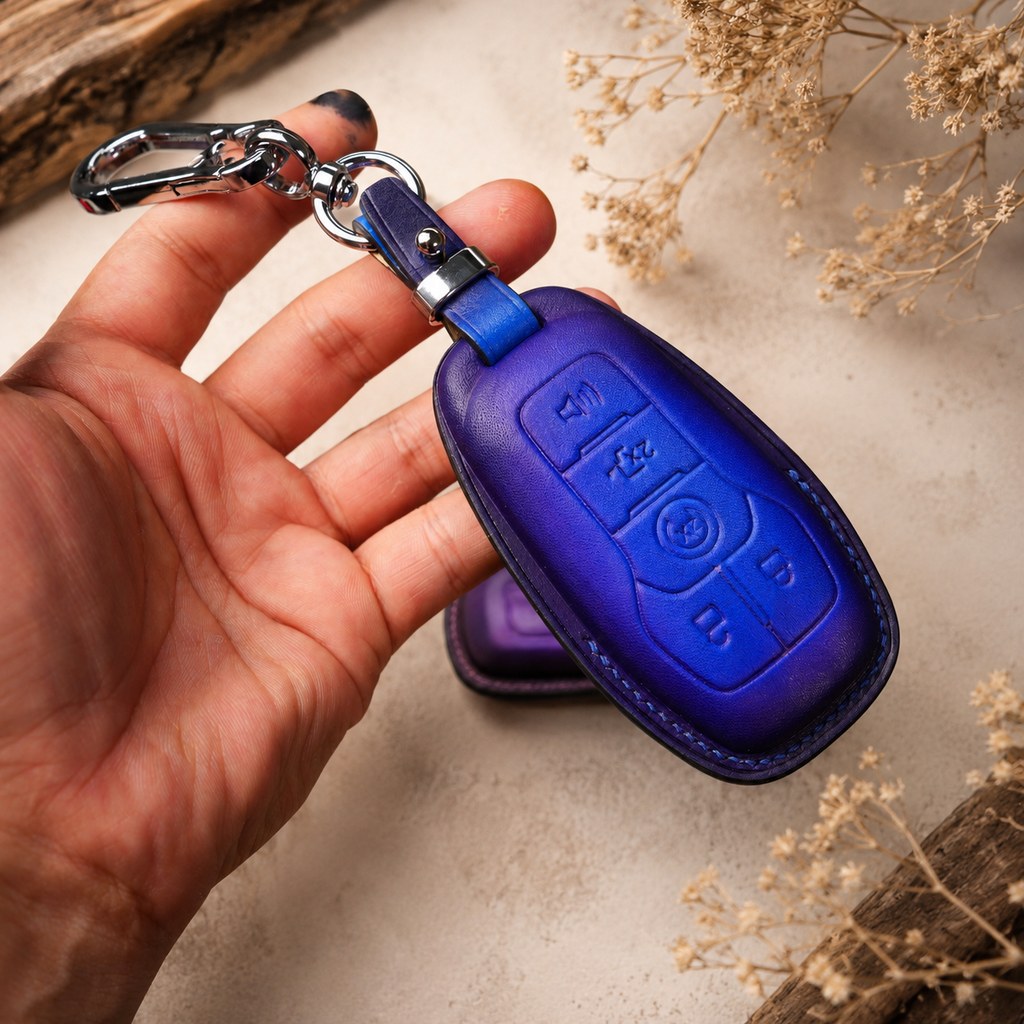 Custom Leather Key Fob Cover Compatible with Ford Mustang
