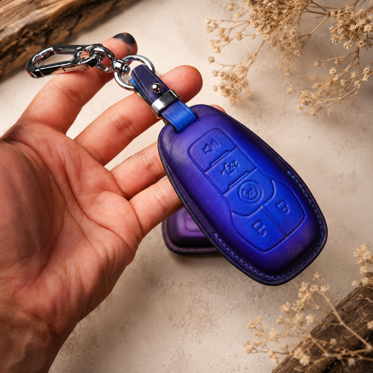 Custom Leather Key Fob Cover Compatible with Ford Mustang