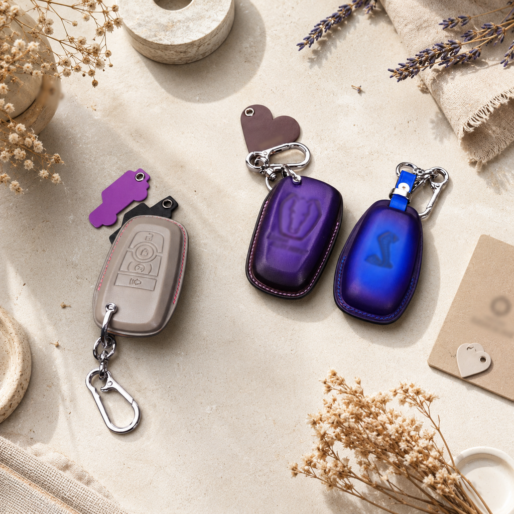 Custom Leather Key Fob Cover Compatible with Ford Mustang