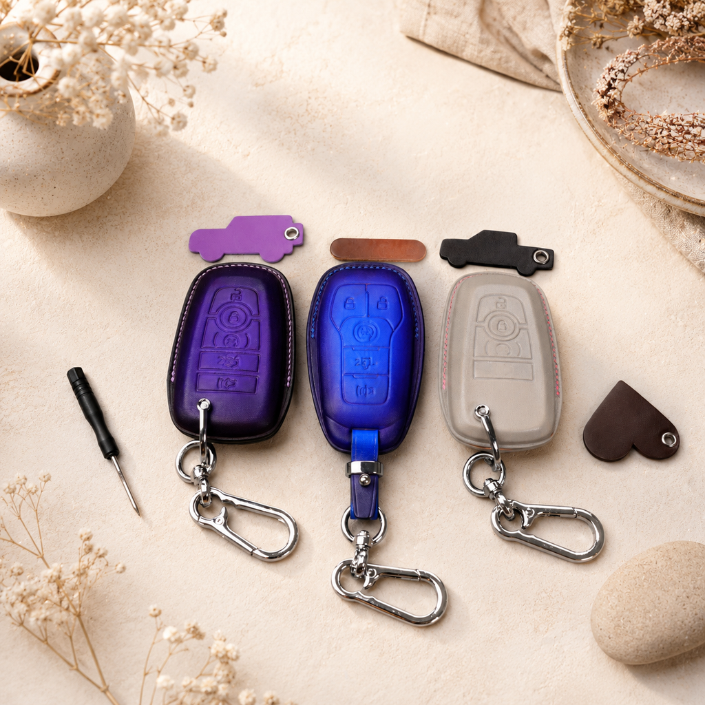 Custom Leather Key Fob Cover Compatible with Ford Mustang
