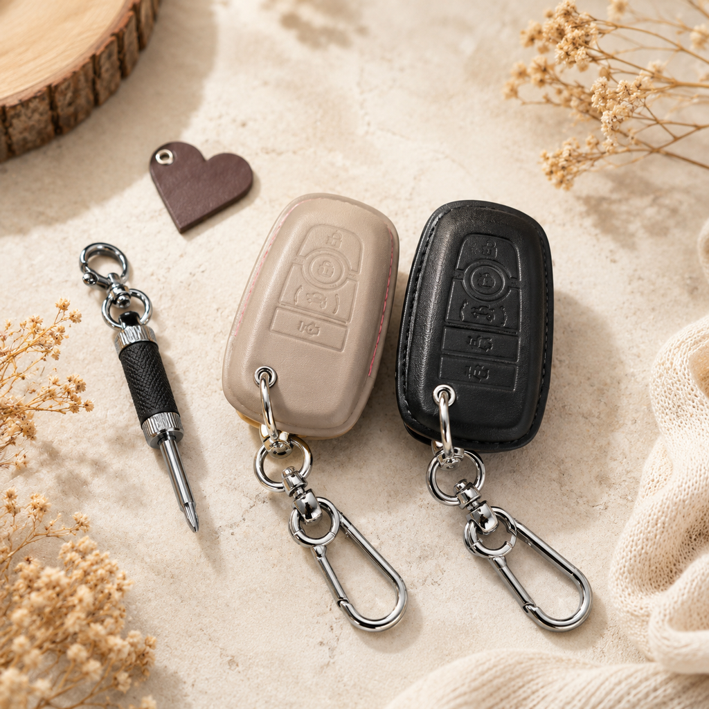Custom Leather Key Fob Cover Compatible with Ford Mustang