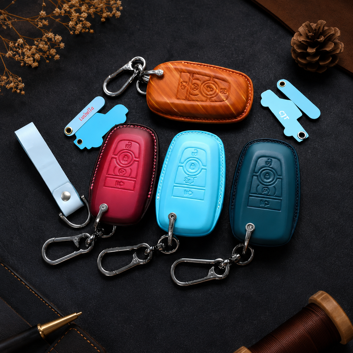 Custom Leather Key Fob Cover Compatible with Ford Trucks
