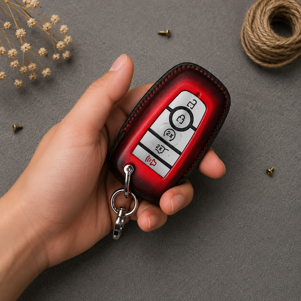 Custom Leather Key Fob Cover Compatible with Ford Trucks