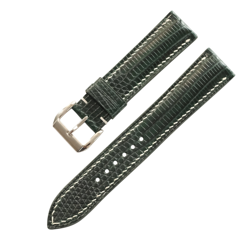Padded Forest Green Lizard Leather Watch Strap