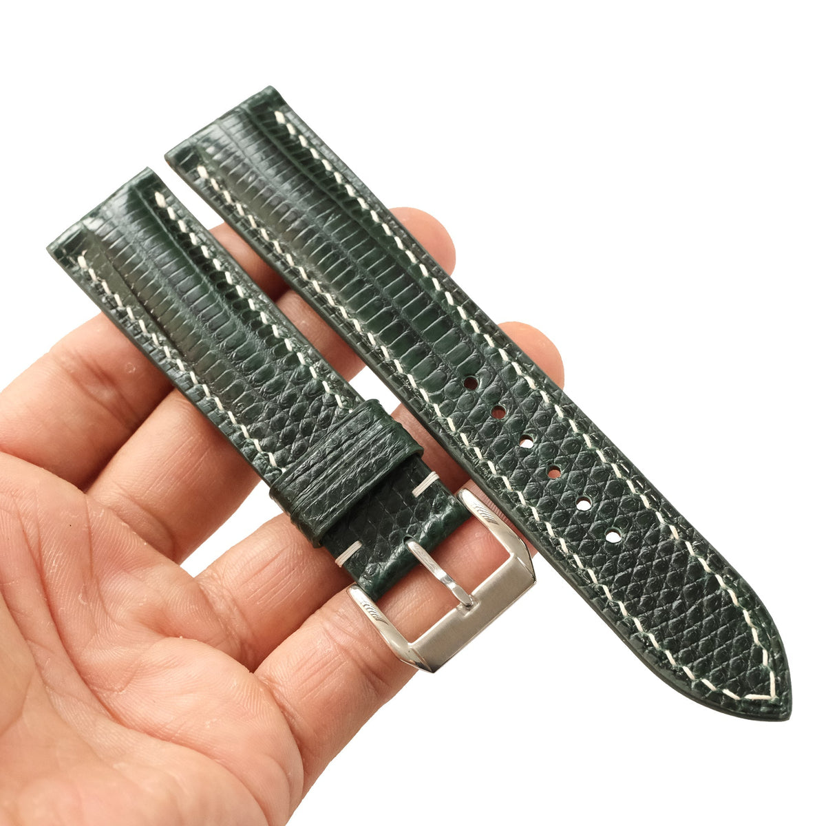 Padded Forest Green Lizard Leather Watch Strap