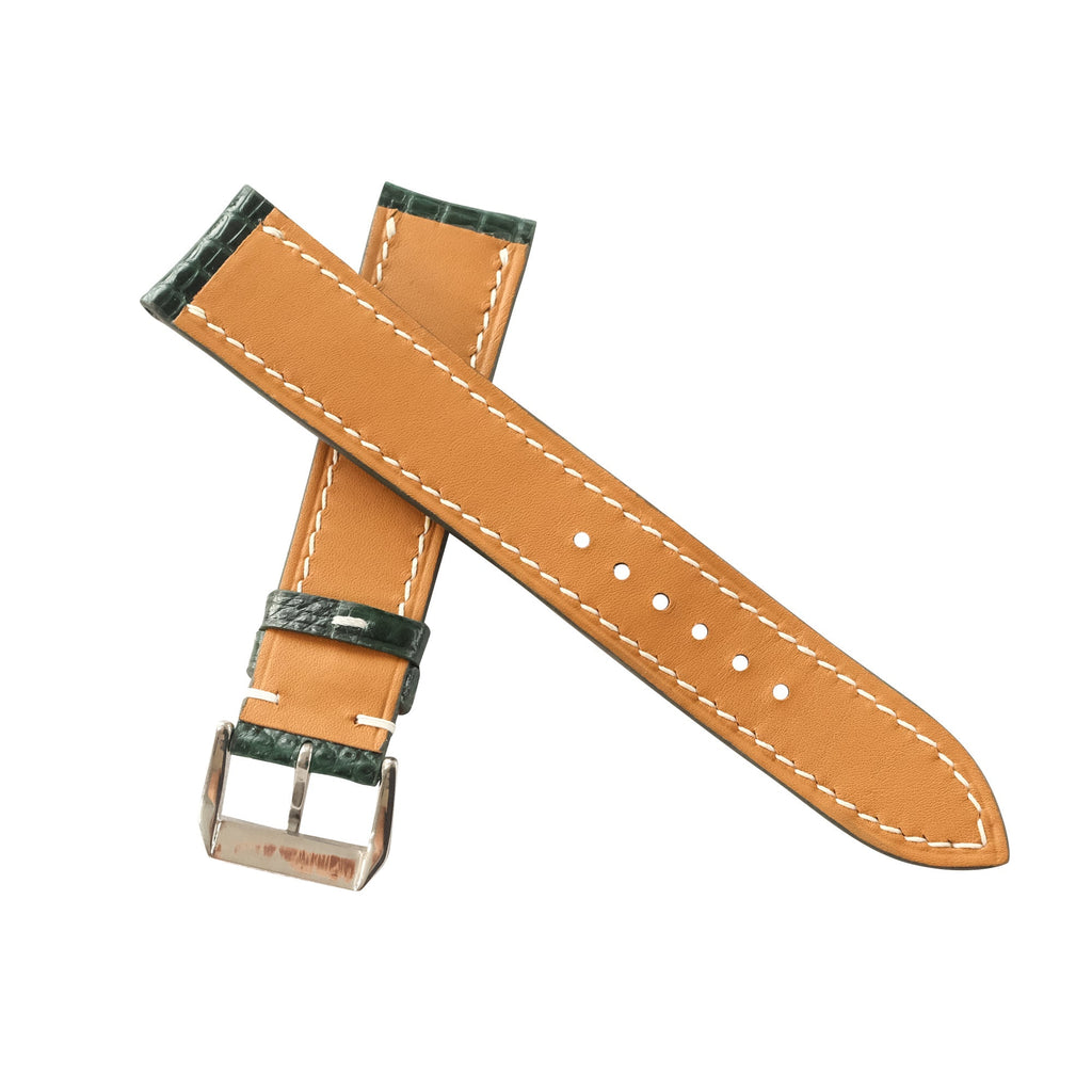 Padded Forest Green Lizard Leather Watch Strap