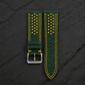 Forest Hunter Green and Yellow Racing Small Holes Rally Epsom Leather Watch Strap