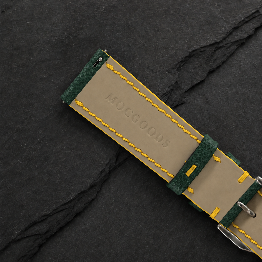 Forest Hunter Green and Yellow Racing Small Holes Rally Epsom Leather Watch Strap