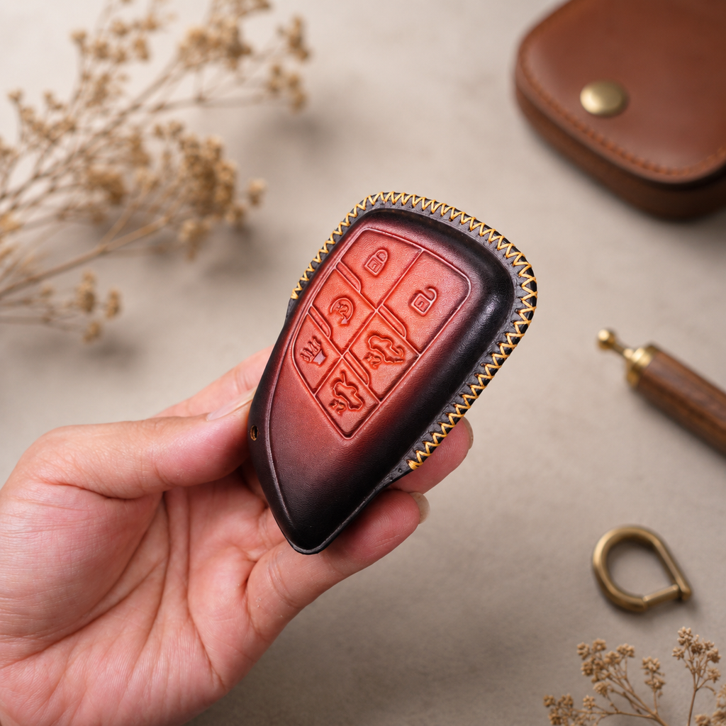Custom Leather Key Fob Cover Compatible with GMC AT4, Sierra and Yukon