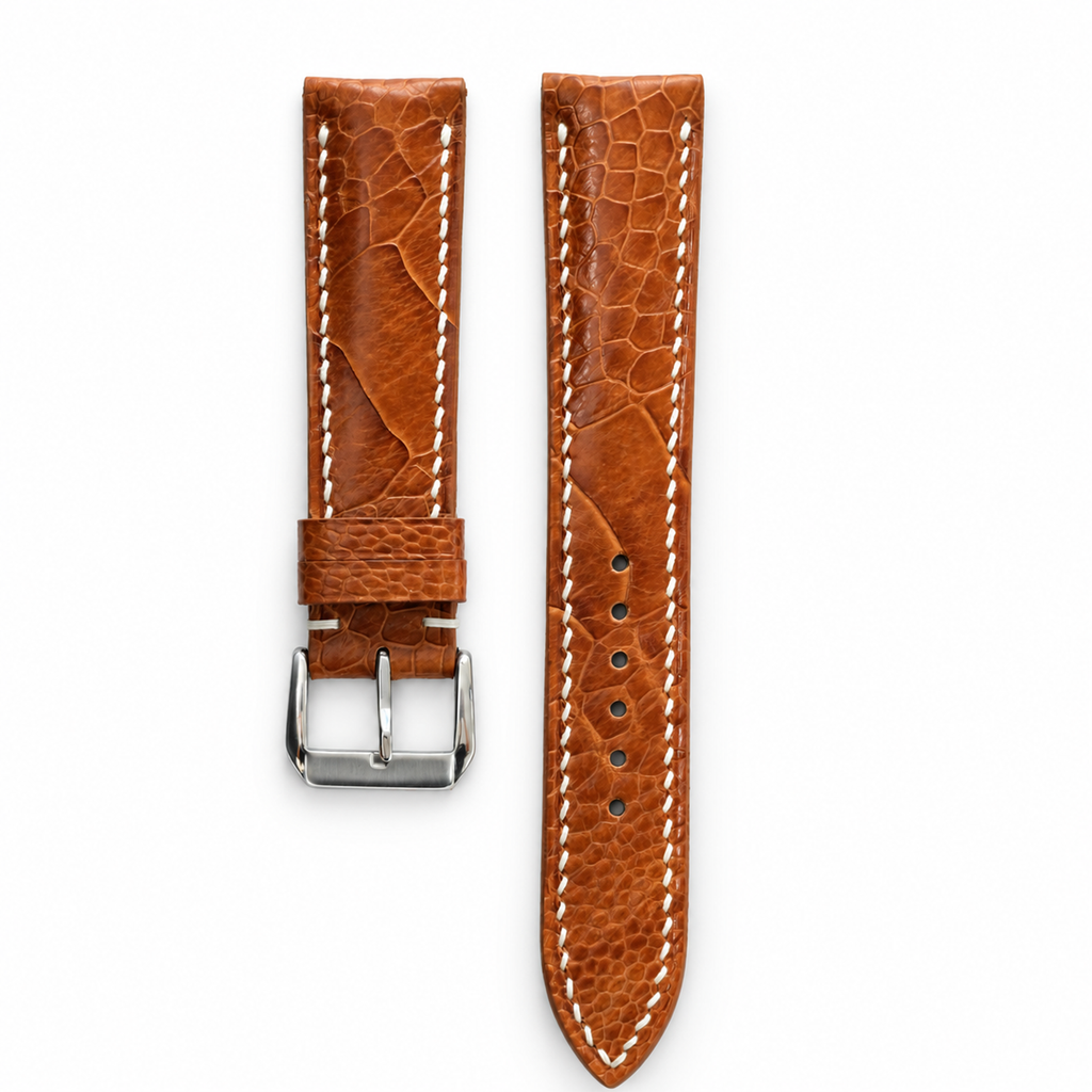 Golden Cognac Large Scale Ostrich Leg Leather Watch Strap
