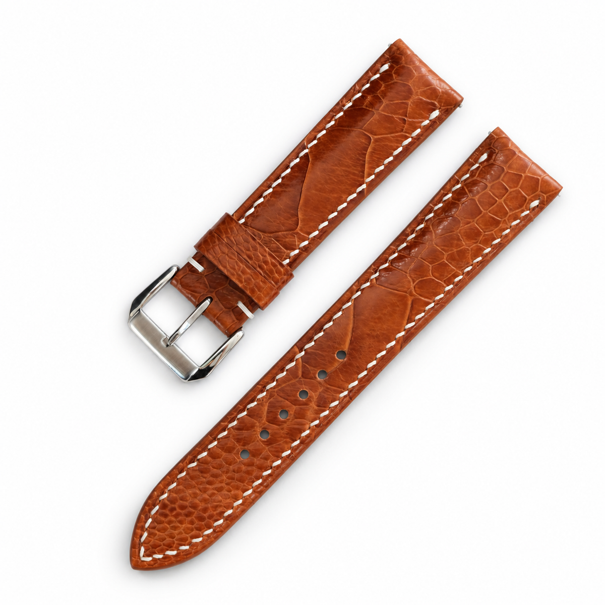 Golden Cognac Large Scale Ostrich Leg Leather Watch Strap