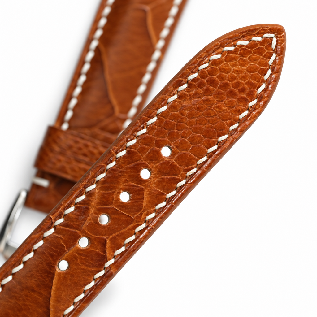 Golden Cognac Large Scale Ostrich Leg Leather Watch Strap
