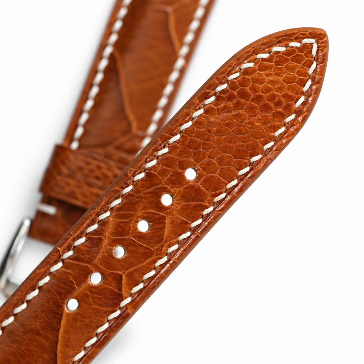 Golden Cognac Large Scale Ostrich Leg Leather Watch Strap