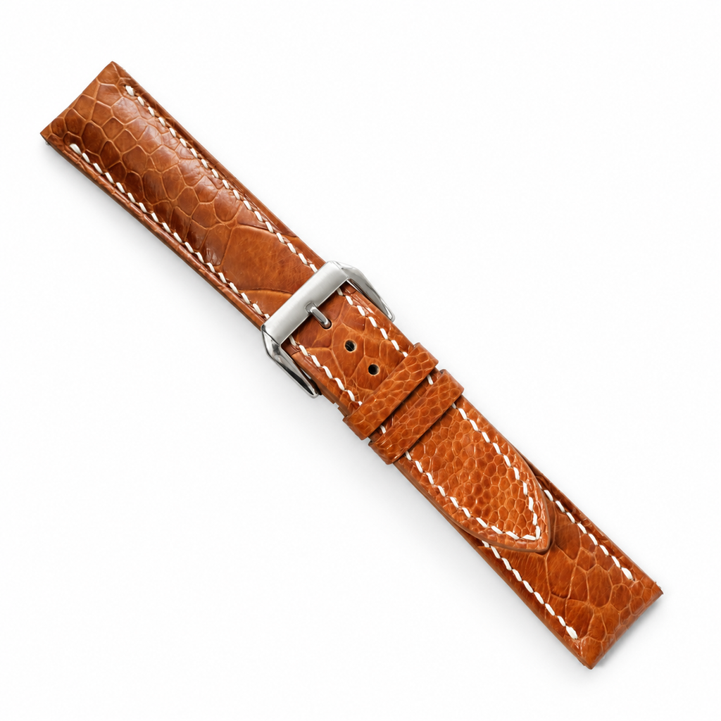 Golden Cognac Large Scale Ostrich Leg Leather Watch Strap