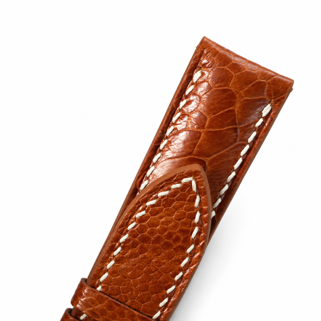 Golden Cognac Large Scale Ostrich Leg Leather Watch Strap