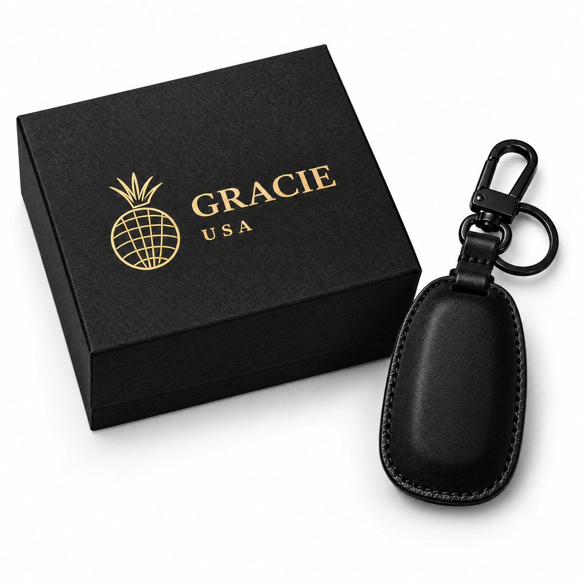 Leather Key Fob Cover Compatible with Ford Mustang Shelby GT500, GT350 & Dark Horse – Handstitched Smart Key Case
