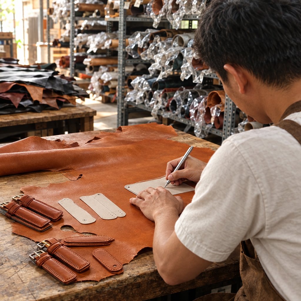 Selecting and cutting the leather in our Saigon workshop