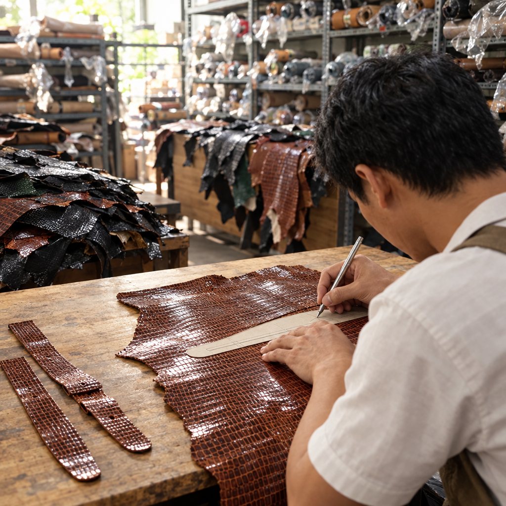 Selecting and cutting the leather in our Saigon workshop
