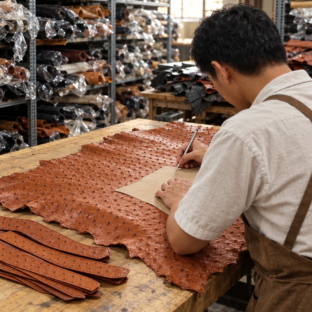 Selecting and cutting the leather in our Saigon workshop