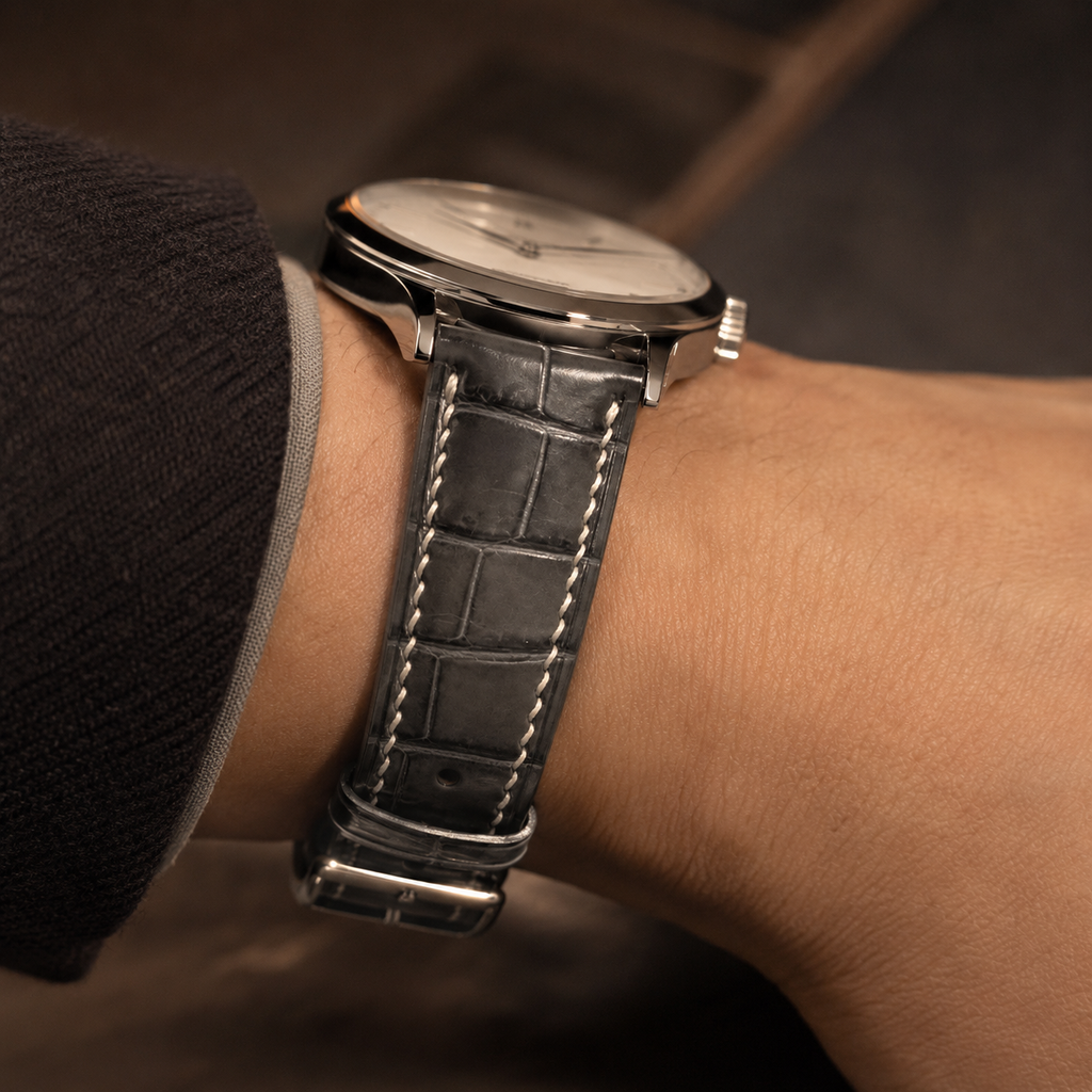 Padded Gray Alligator Leather Watch Strap