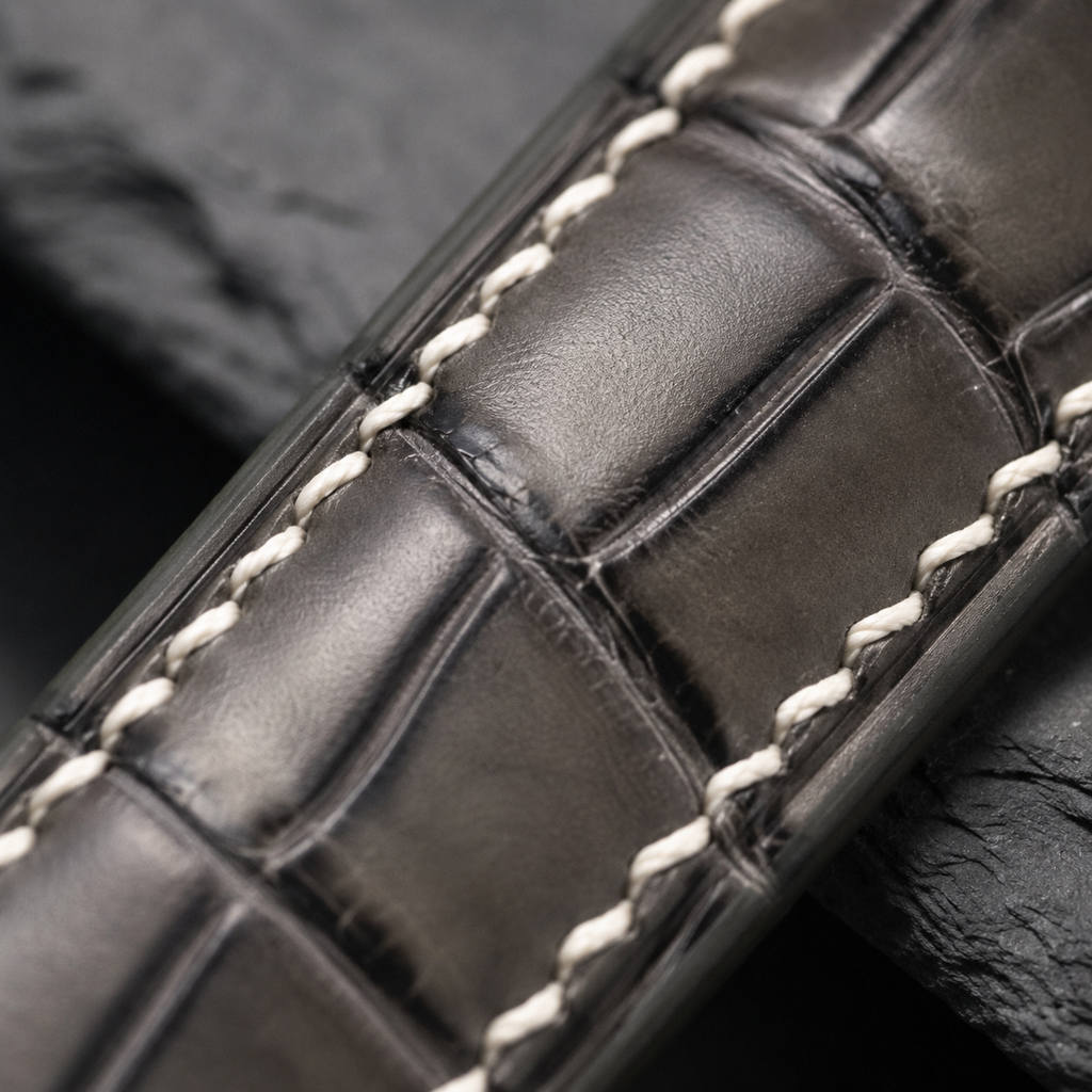 Padded Gray Alligator Leather Watch Strap