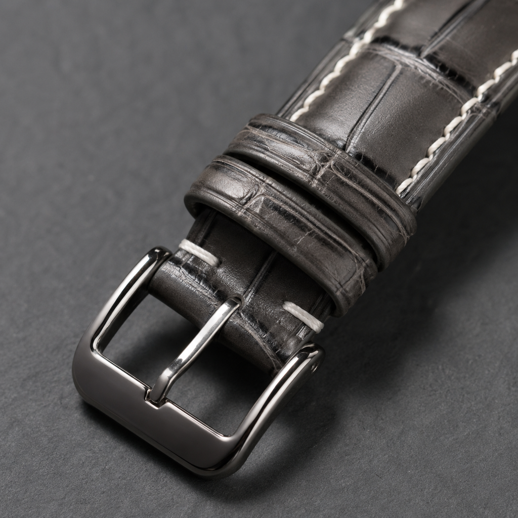 Padded Gray Alligator Leather Watch Strap