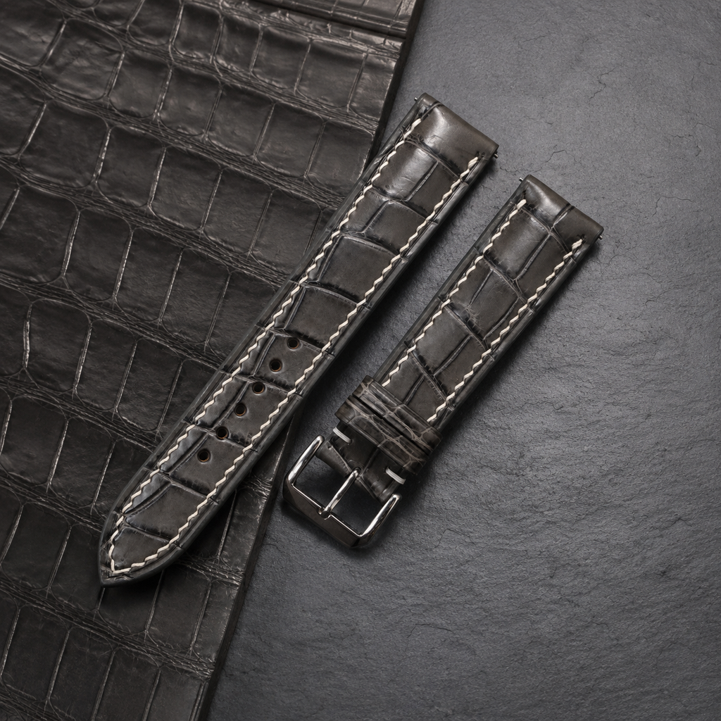 Padded Gray Alligator Leather Watch Strap