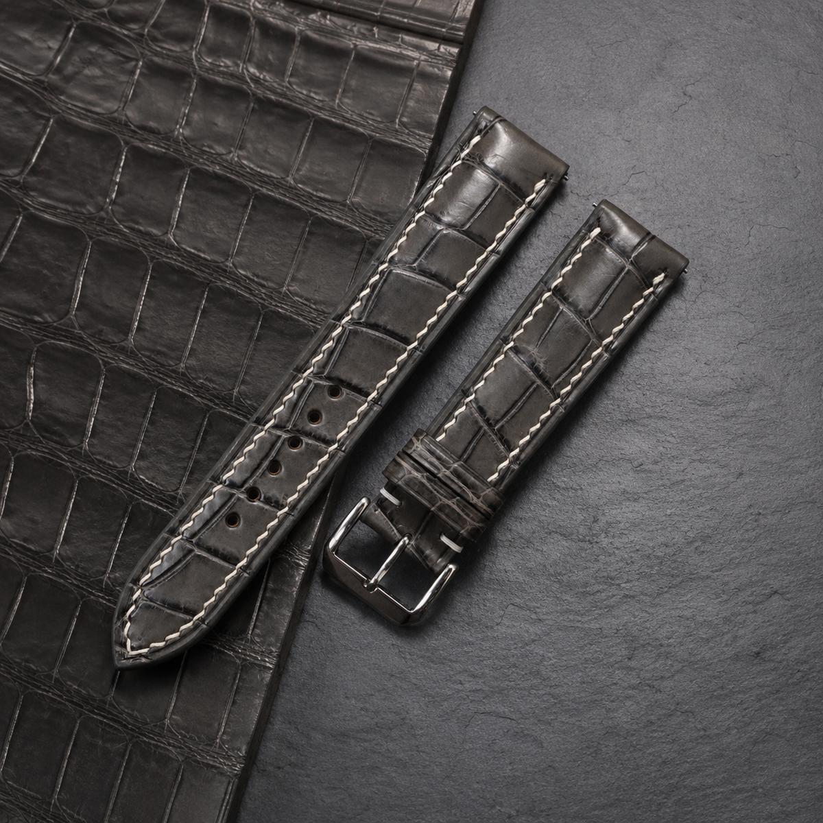 Padded Gray Alligator Leather Watch Strap
