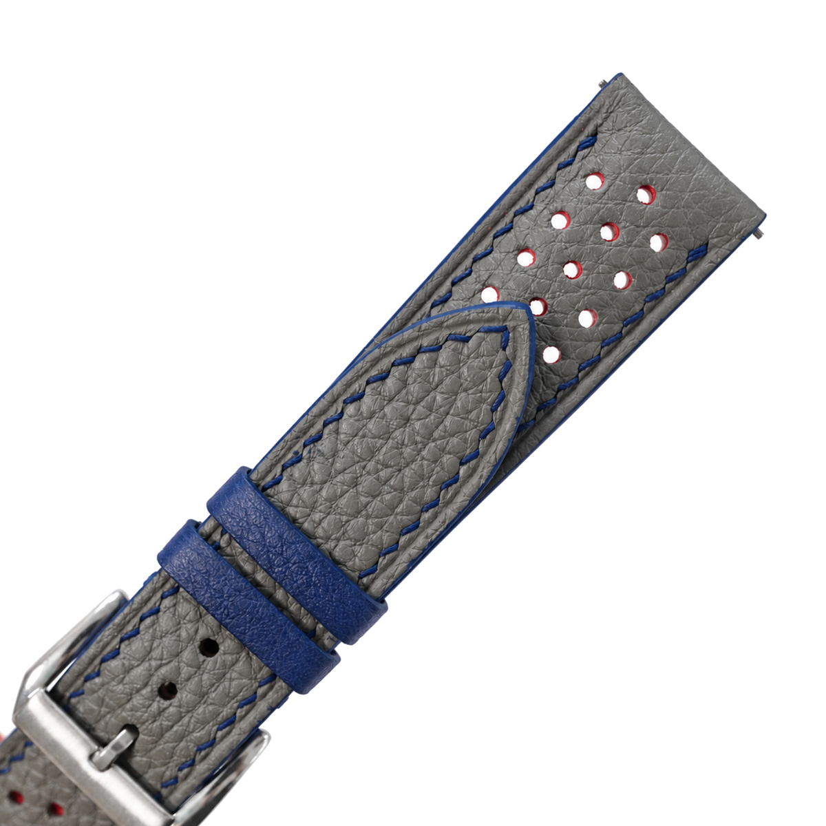 Gray Blue Rally Small Holes Togo Leather Watch Strap