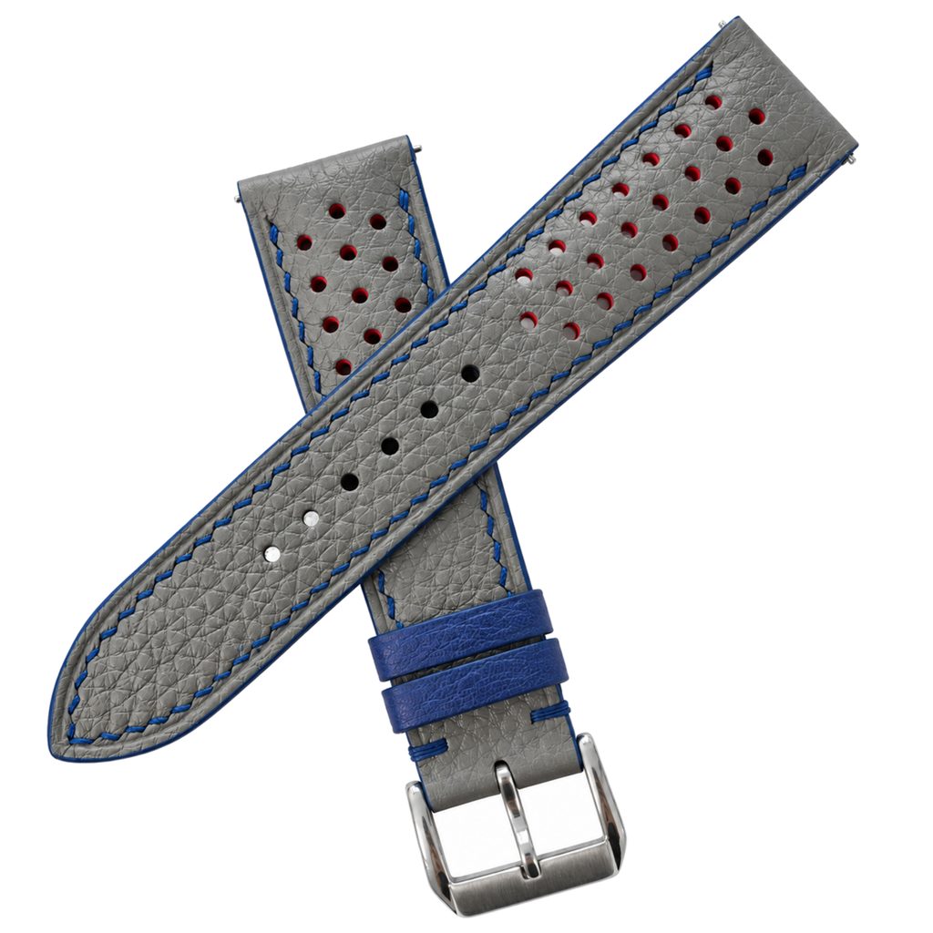 Gray Blue Rally Small Holes Togo Leather Watch Strap
