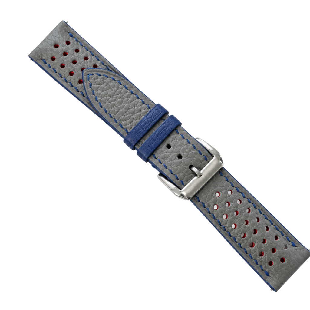 Gray Blue Rally Small Holes Togo Leather Watch Strap
