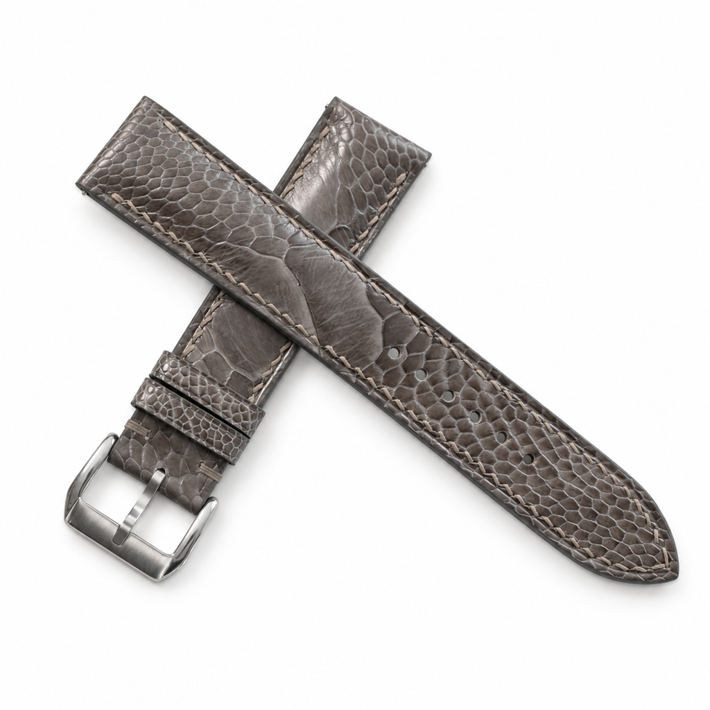Gray Ostrich Leg Leather Watch Strap