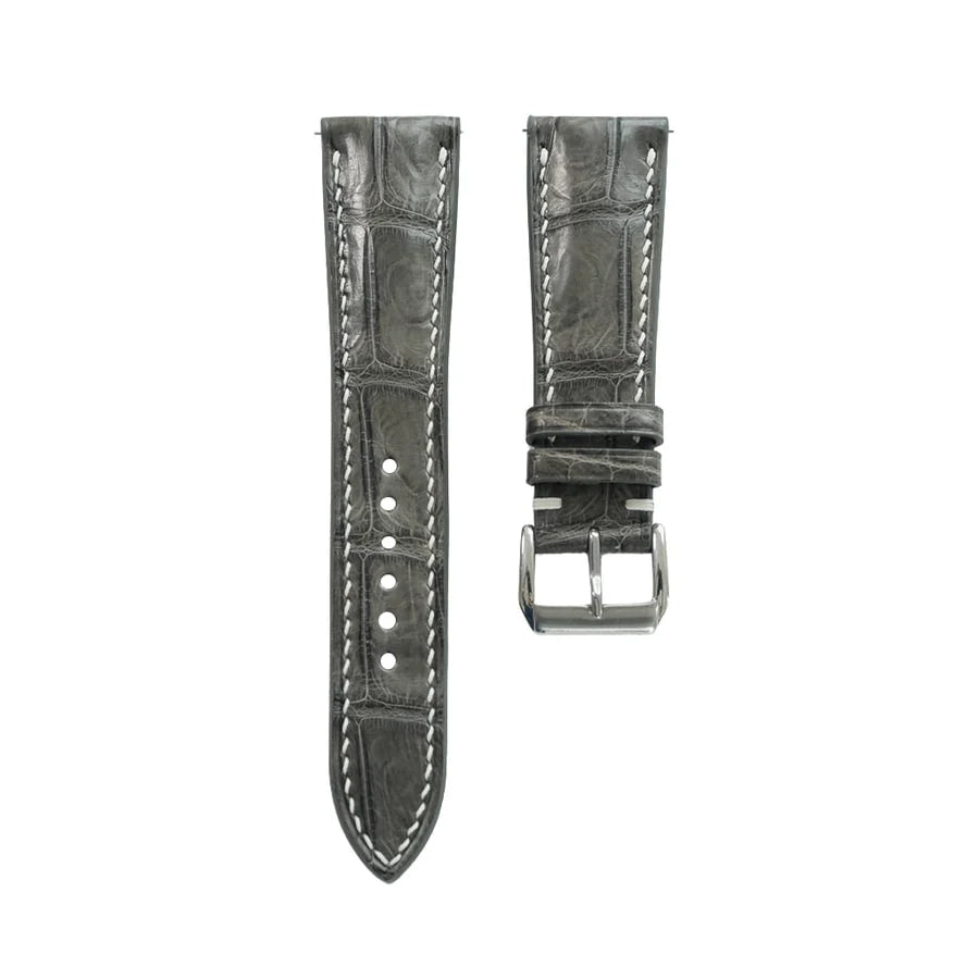 Handmade Gray Alligator Leather Watch Strap