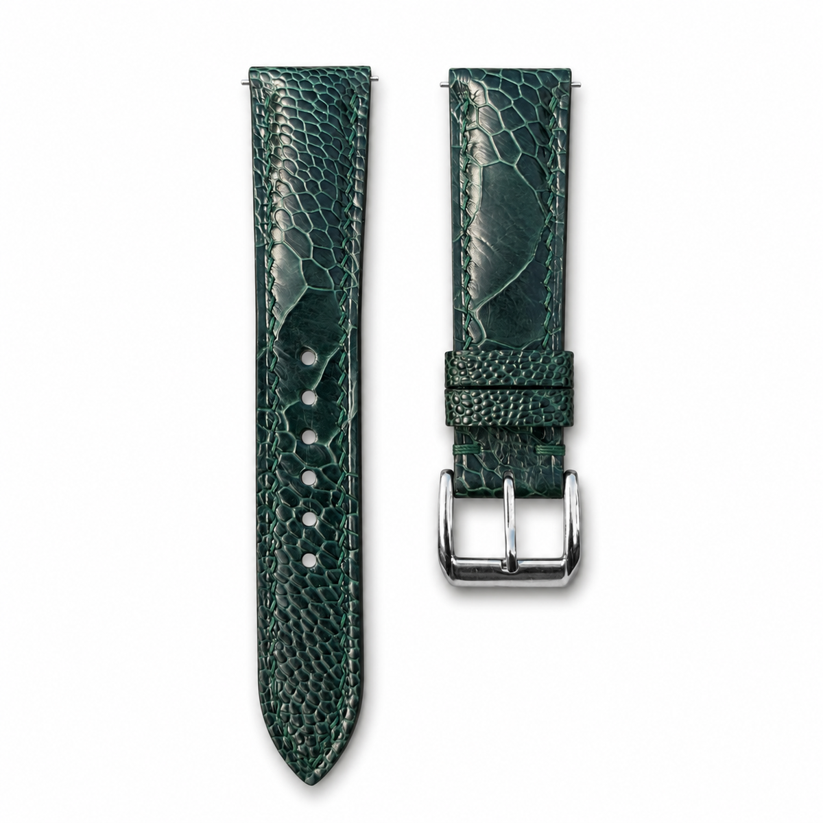 Padded Green Ostrich Leg Leather Watch Strap