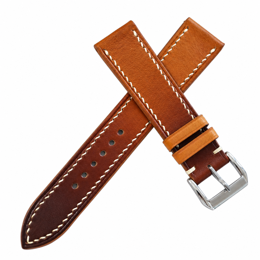 Hand-Patina Cognac Brown Veg-Tanned Leather Watch Strap