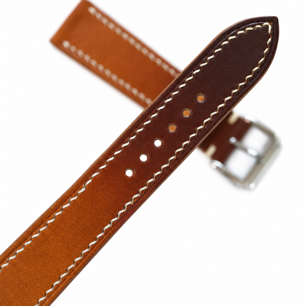 Hand-Patina Cognac Brown Veg-Tanned Leather Watch Strap
