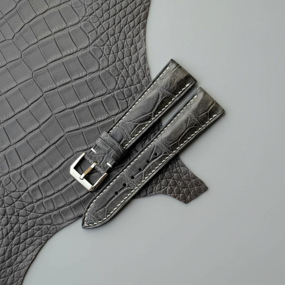 Handmade Gray Alligator Leather Watch Strap