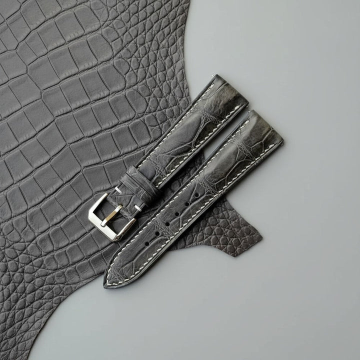 Handmade Gray Alligator Leather Watch Strap