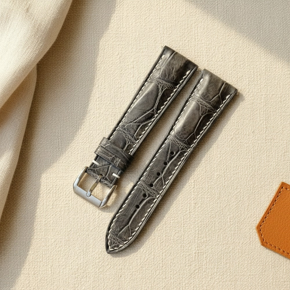 Handmade Gray Alligator Leather Watch Strap