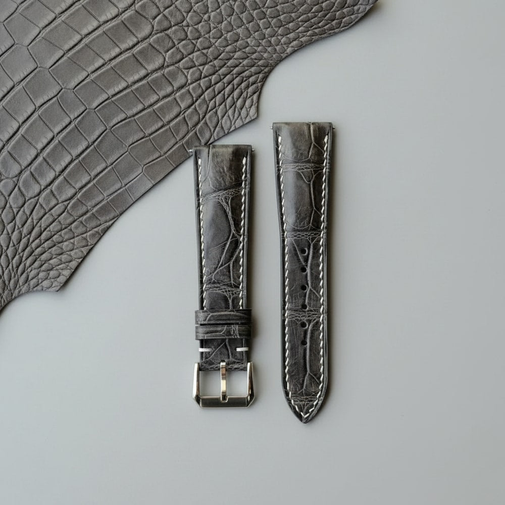 Handmade Gray Alligator Leather Watch Strap