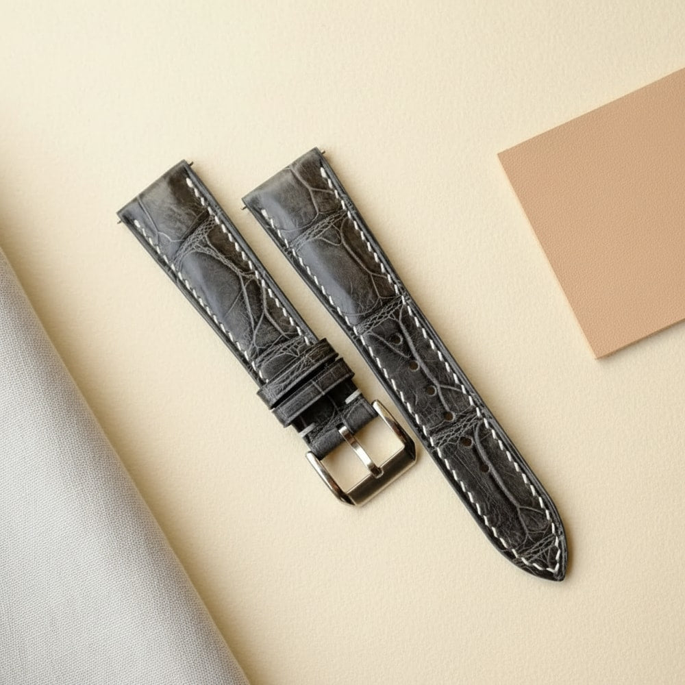 Handmade Gray Alligator Leather Watch Strap