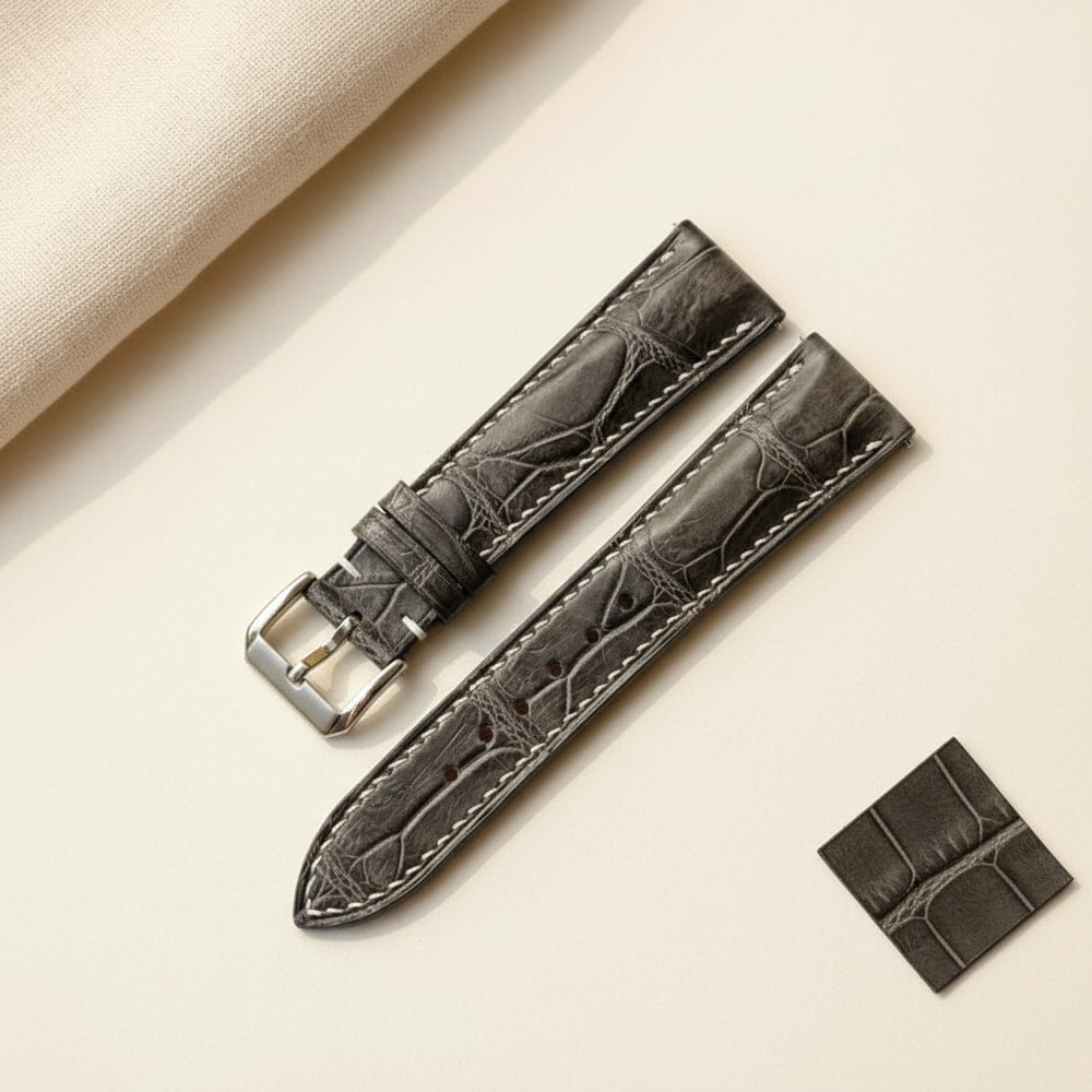 Handmade Gray Alligator Leather Watch Strap