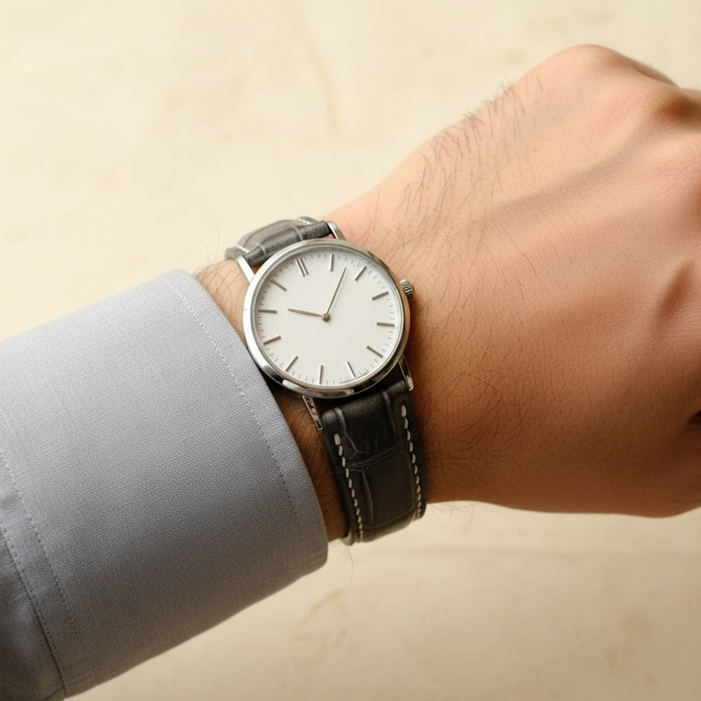 Handmade Gray Alligator Leather Watch Strap