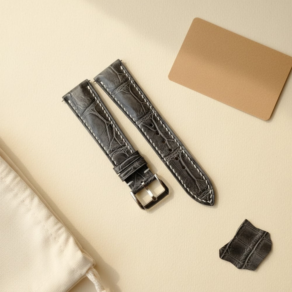 Handmade Gray Alligator Leather Watch Strap