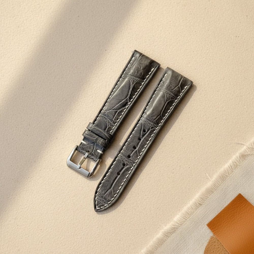 Handmade Gray Alligator Leather Watch Strap