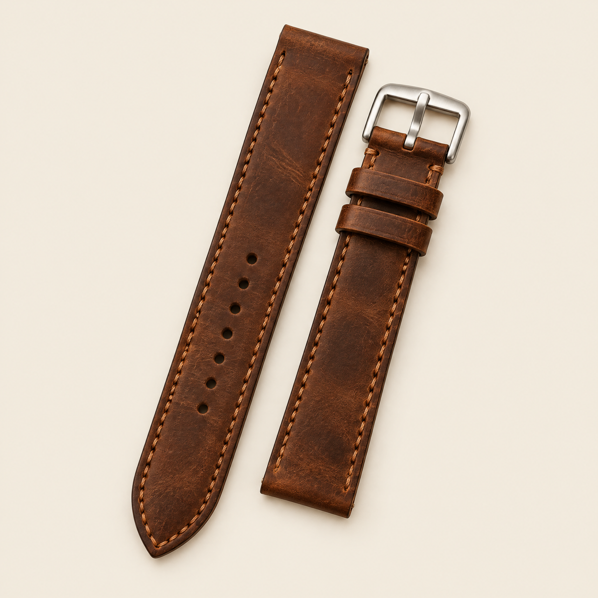 Vintage Brown Waxed Pull-Up Leather Watch Strap Cowhide – Handstitched