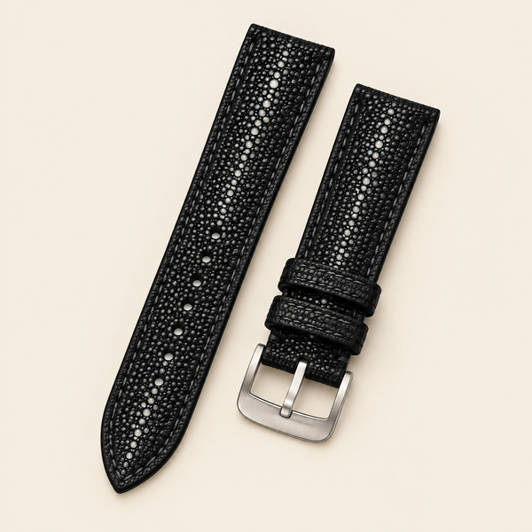 Vintage Black Stingray Leather Watch Strap – Handstitched