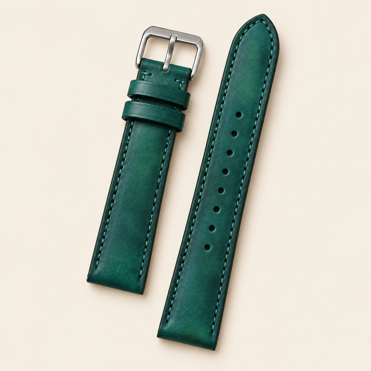 Teal Green Hand-Dyed Patina Leather Watch Strap – Handstitched