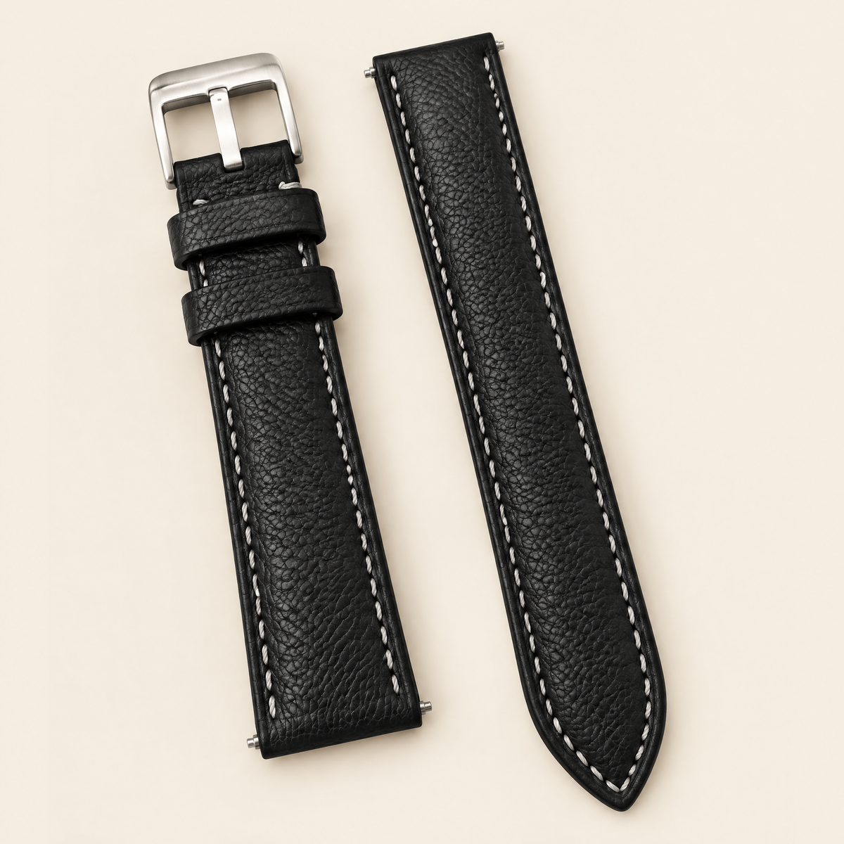 Black Togo Leather Watch Strap – Handstitched, Padded
